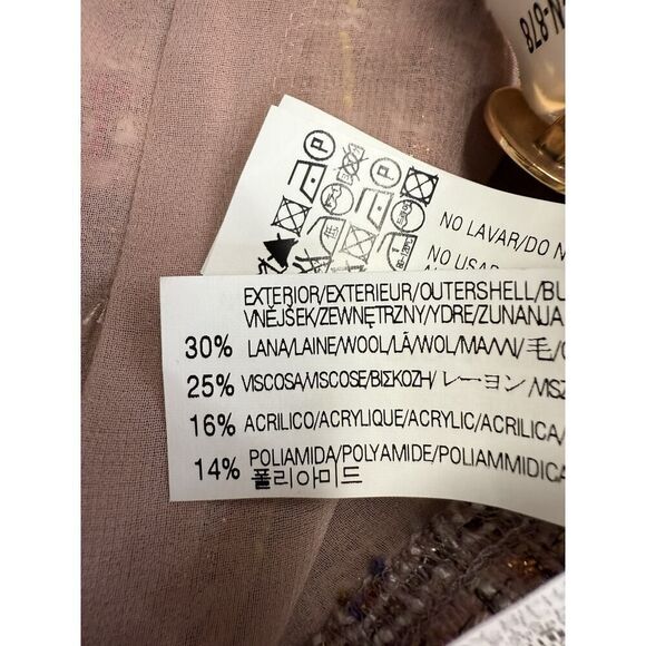 A374 ZARA WOMAN FANTASY TWEED PINK LONG GOLD BUTTONS COAT BLAZER JACKET Large - Picture 13 of 15